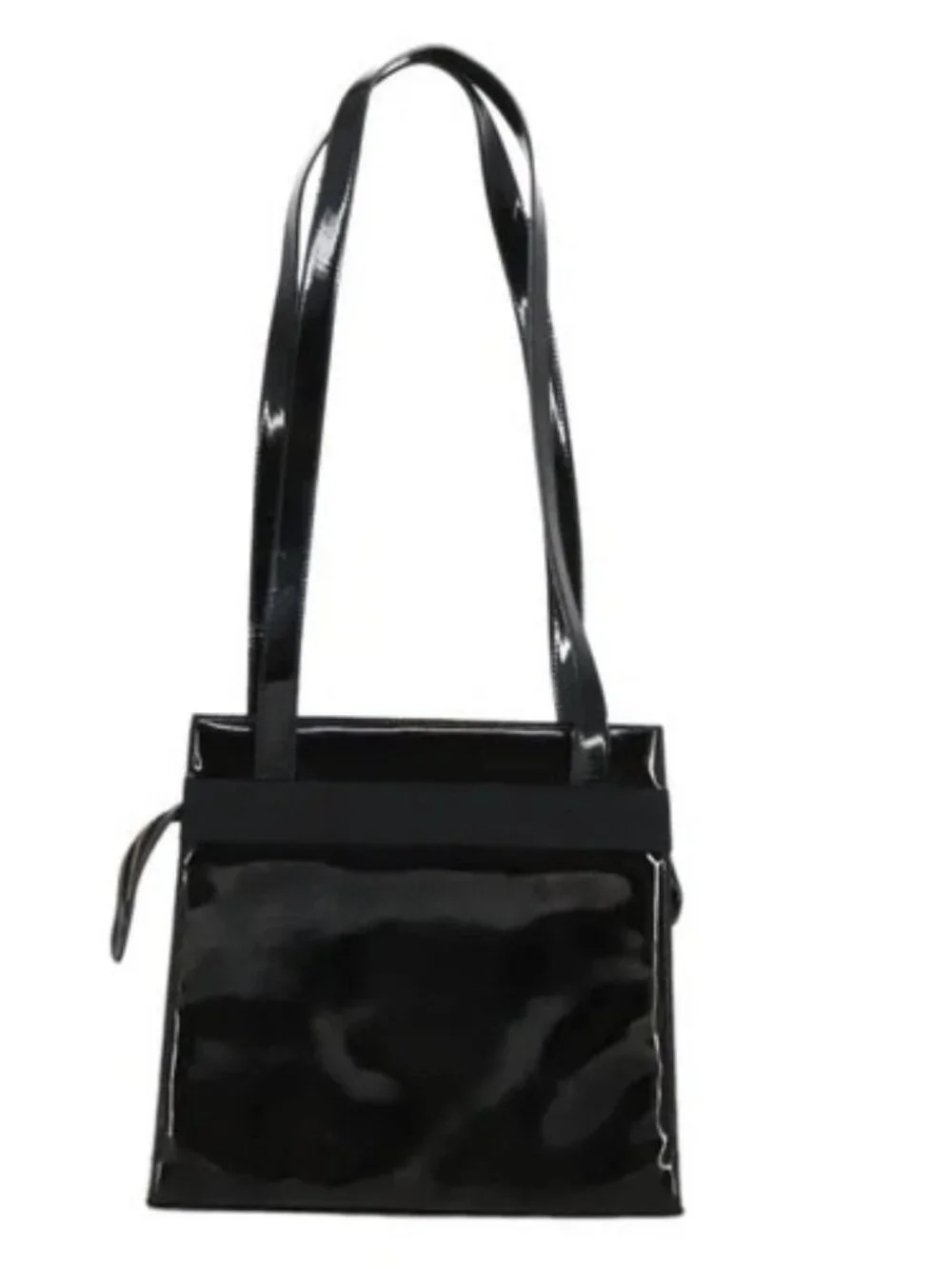 Salvatore Ferragamo Shoulder Bag Enamel Black Gold Auth bs19918
